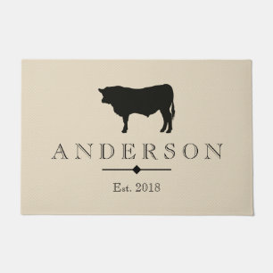 Rustic Black Bull Silhouette   Personalized Doormat
