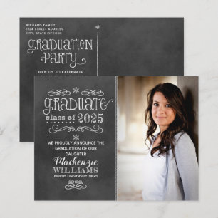 Rustic Black Chalkboard 2024 Graduate Photo Party Invitation Postcard