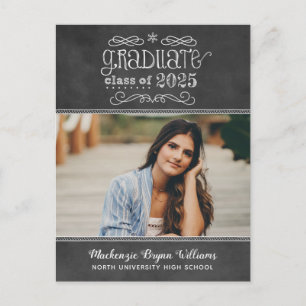 Rustic Black Chalkboard 2024 Graduate Photo Party Invitation Postcard