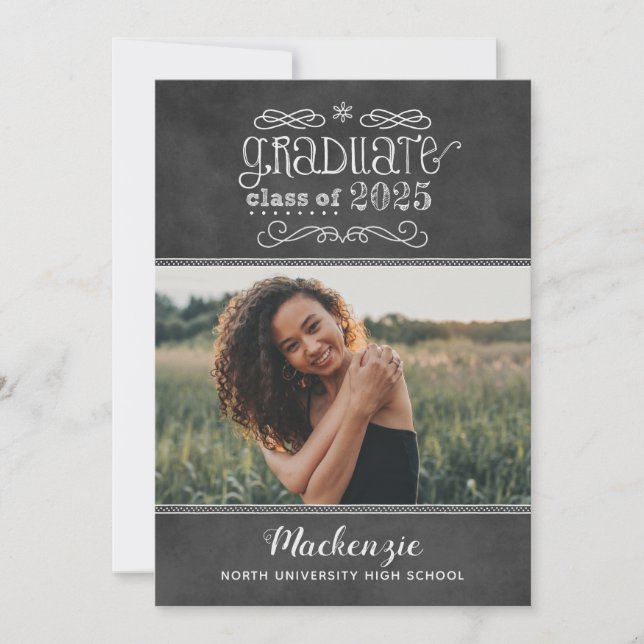 Rustic Black Chalkboard 2025 Graduate Photo Party Invitation (Front)