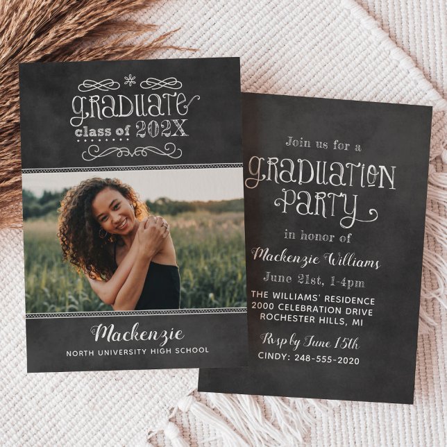 Rustic Black Chalkboard 2025 Graduate Photo Party Invitation (Creator Uploaded)