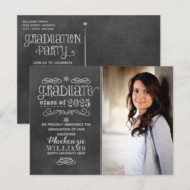 Rustic Black Chalkboard 2025 Graduate Photo Party Invitation Postcard (Front/Back)