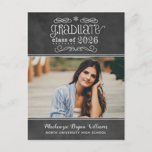 Rustic Black Chalkboard 2025 Graduate Photo Party Invitation Postcard (Front)