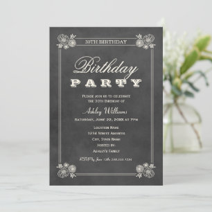 Rustic Black Chalkboard 30th Birthday Party Invitation