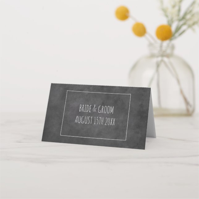 Rustic black chalkboard background wedding place card (Back)