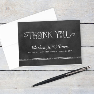 Rustic Black Chalkboard Graduation Whimsical Thank You Card