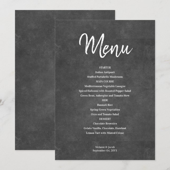 Rustic Black Chalkboard Menu Card (Front/Back)