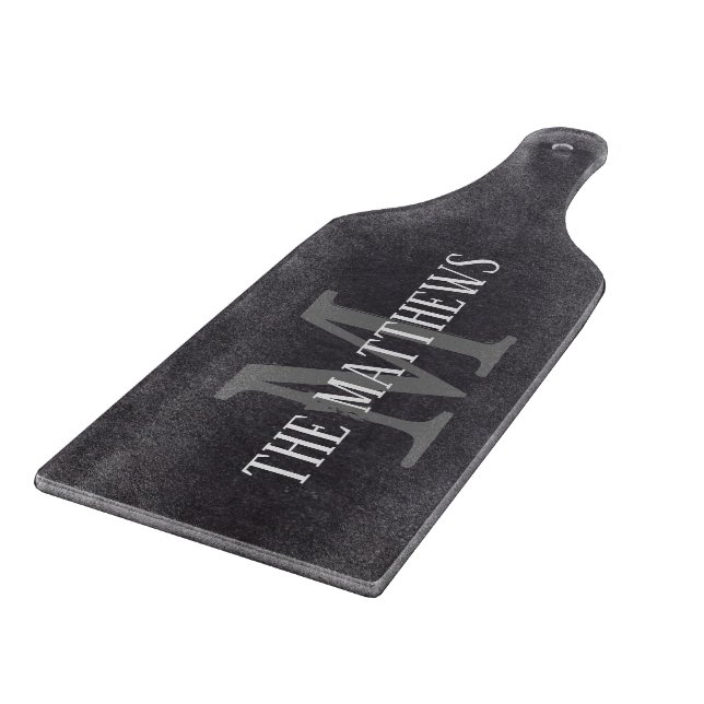 Rustic Black Chalkboard Monogrammed Name Cutting Board (Corner)