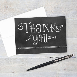 Rustic Black Chalkboard Script Thank You Card