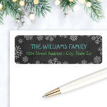 Rustic Black Chalkboard Snowflake Return Address<br><div class="desc">Dress up your envelopes in style this holiday season!  The label design features blue and green text (can be customized) on a rustic black chalkboard style background.  White sketched snowflakes surround custom text that can be personalized with your family / last name and return address.</div>