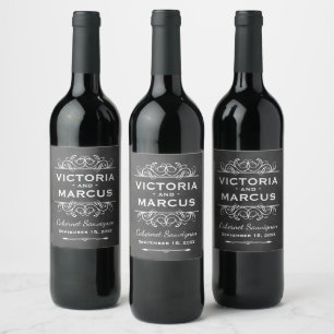 Rustic Black Chalkboard Wedding Monogram Bottle Wine Label
