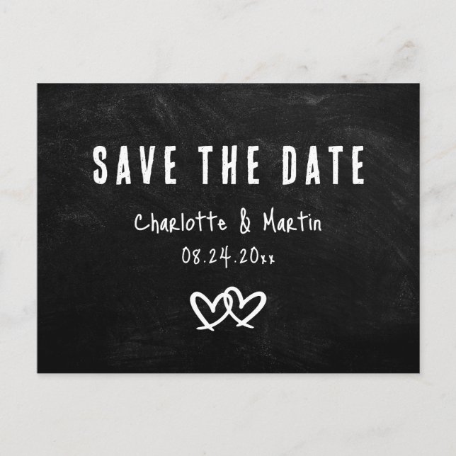 Rustic Black Chalkboard Wedding Save The Date Postcard (Front)