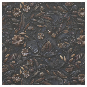 Rustic black copper tooled leather fabric