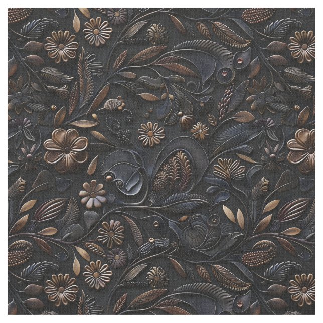 Rustic black copper tooled leather fabric (Close Up)