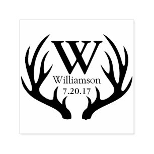 Rustic Black Deer Antlers Family Name Initial Self-inking Stamp