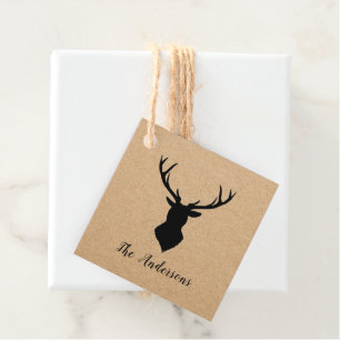 Rustic Black Deer   Kraft   Family Name Favour Tags