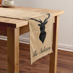 Rustic Black Deer Kraft Family Name Medium Table Runner