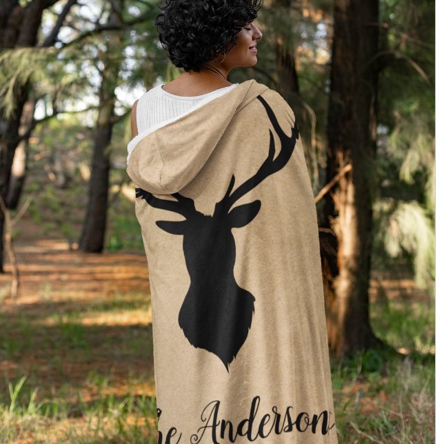 Rustic Black Deer | Kraft | Family Name Sherpa Blanket (Creator Uploaded)