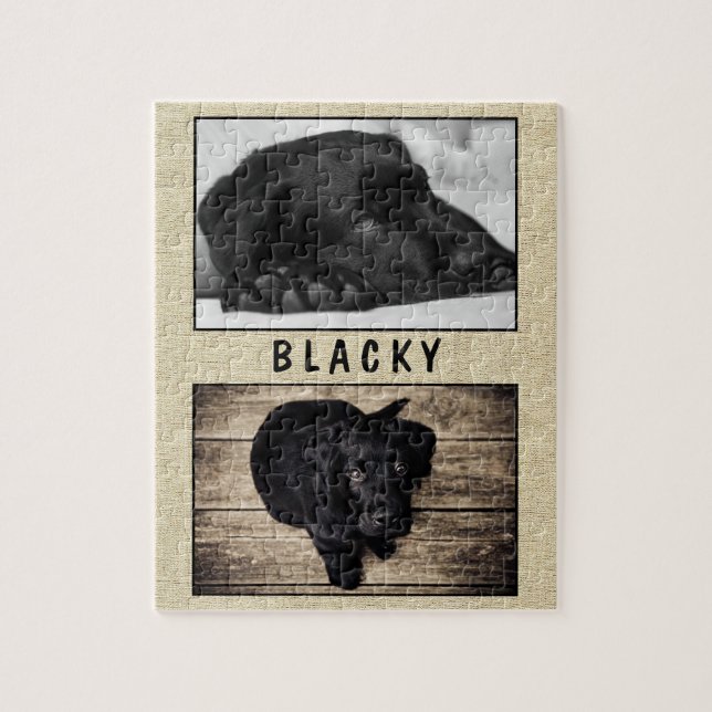 Rustic Black Dog Puppy 2 Photo Collage Jigsaw Puzzle (Vertical)