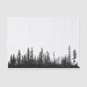 Rustic black drawing treeline silhouette decoupage tissue paper