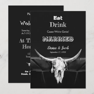 Rustic Black Eat Drink Married Bull Cow Skull Announcement