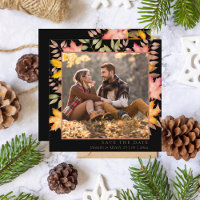 Rustic Black Fall Autumn Leaves Photo Wedding