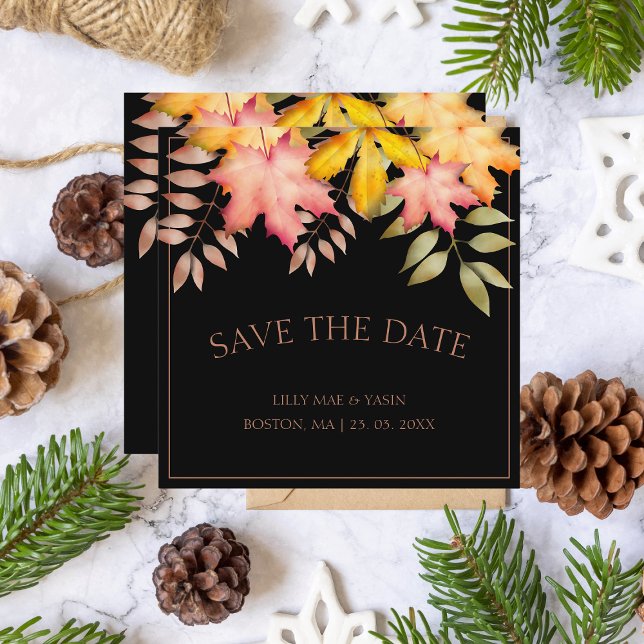 Rustic Black Fall Autumn Leaves Wedding Save The Date (Creator Uploaded)