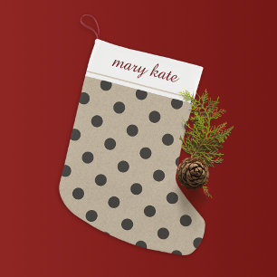 Rustic Black Faux Burlap Polka Dot Small Christmas Stocking