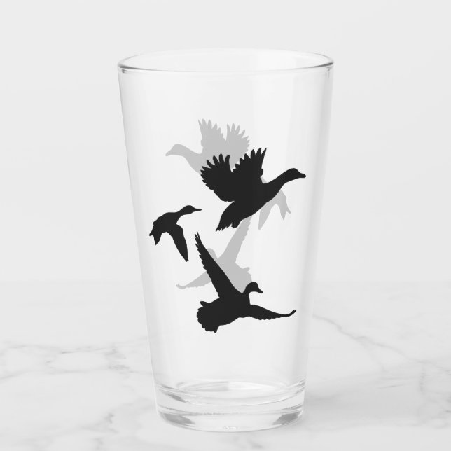Rustic Black Flying Ducks Silhouette Glass (Front)