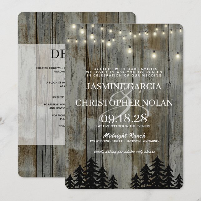 Rustic Black Forest with Details Wedding Invitation (Front/Back)