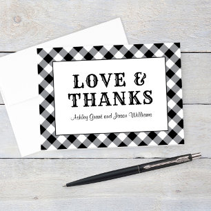 Rustic Black Gingham Plaid Wedding Monogram Thank You Card