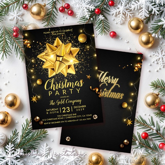 Rustic Black Gold Company Christmas Invitation (Creator Uploaded)