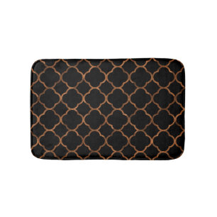 Rustic Black Gold Quatrefoil Patterns Elegant Cool Bath Mat