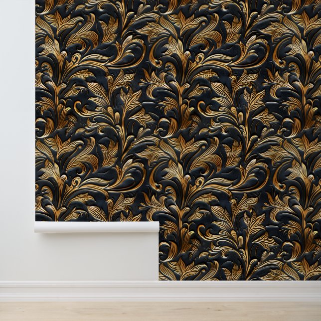 Rustic black gold tooled leather  wallpaper (Application)
