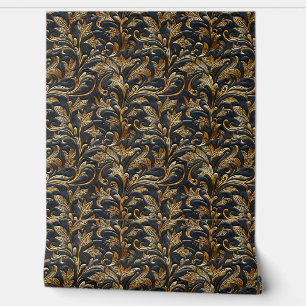 Rustic black gold tooled leather wallpaper