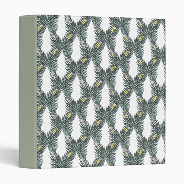 Rustic black, green and white Peacock feathers Binder (Front/Spine)