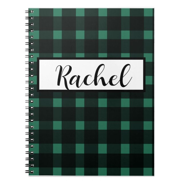 Rustic Black Green Gingham Notebook (Front)