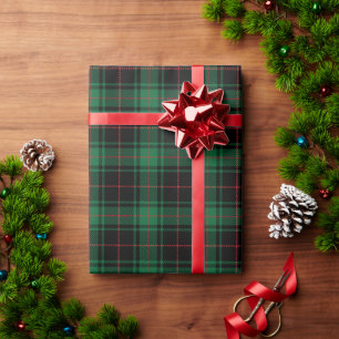 Rustic black green red tartan plaid pattern wrapping paper