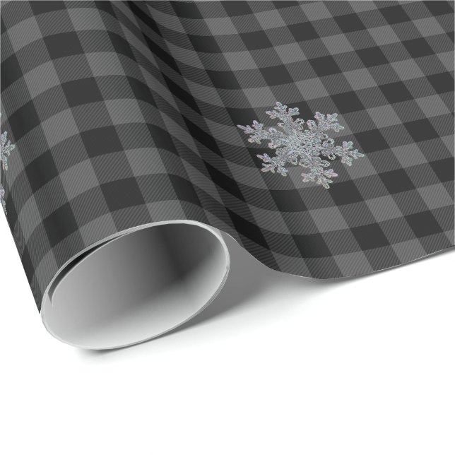 Rustic black, grey Tartan plaid - snow flake Wrapping Paper (Roll Corner)
