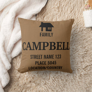 Rustic Black House Silhouette & Custom Family Name Throw Pillow