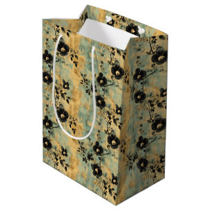 Rustic Black & Ivory Wildflowers on Sage Green  Medium Gift Bag