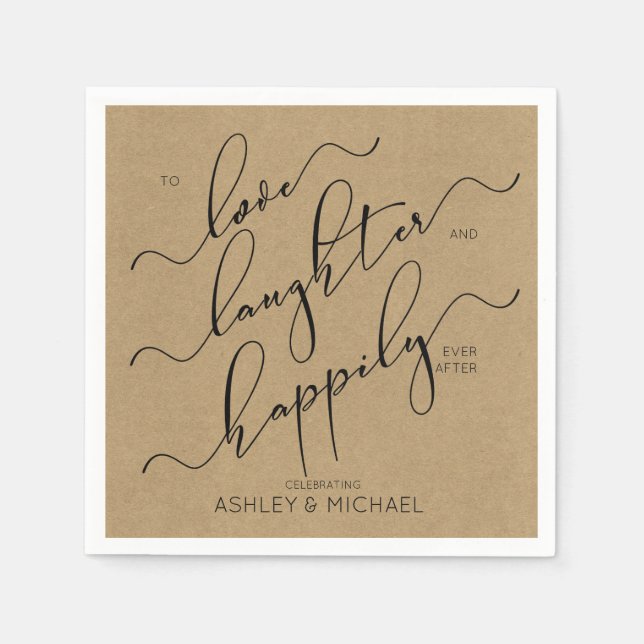 Rustic Black Kraft Happily Ever After Engagement Napkin (Front)