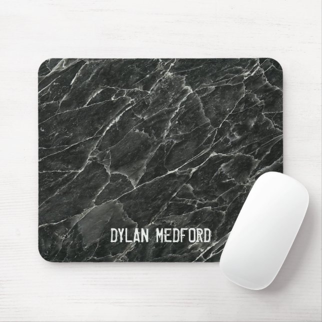 Rustic Black Marble with Custom Name Mouse Pad (With Mouse)