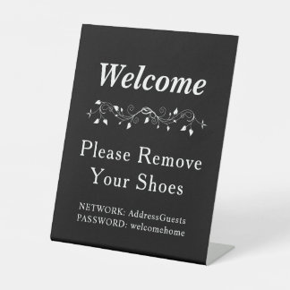 Rustic Black Modern Farmhouse Remove Shoes WiFi Pedestal Sign