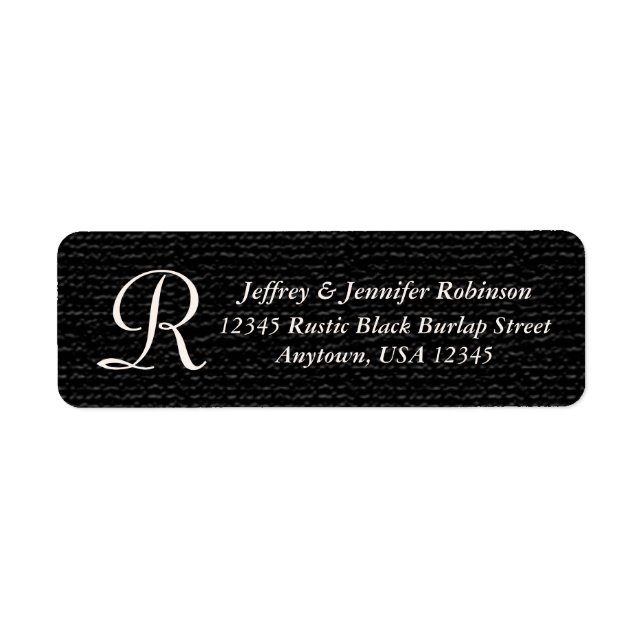 Rustic Black Name and Address Label Monogram (Front)