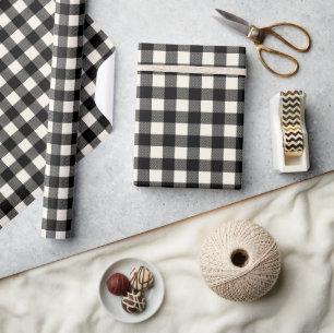 Rustic Black Off White Buffalo Plaid Check Small Wrapping Paper