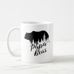 Rustic Black Papa Bear & Evergreen Trees Coffee Mug