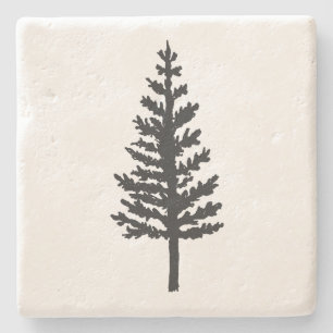 Rustic Black Pine Tree Stone Coaster