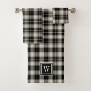 Rustic Black Plaid Pattern with Monogram Bath Towel Set