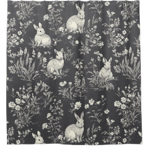 Rustic Black Rabbit Botanical Toile Pattern